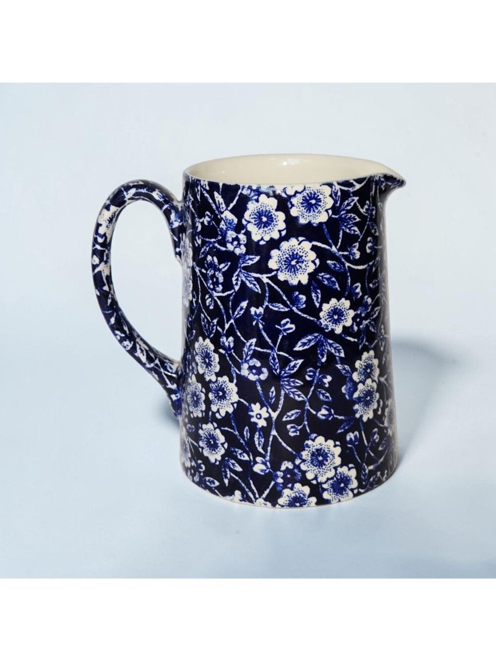 Lovely Vintage Calico Creamer Blue Floral Small Pitcher 4"  England